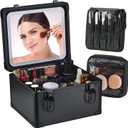 Makeup Case with Lighted Mirror, Travel Makeup Bag Organizer with 3CCT LED Mirror, Cosmetic Bag for Women with Adjustable Divider, Makeup Storage Box with Lock, Waterproof Travel Train Case