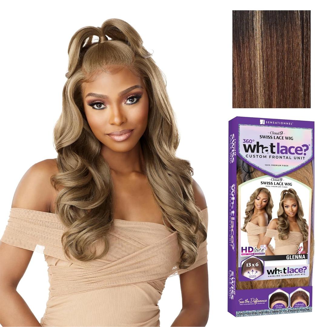 Sensationnel What Lace 13X6 Wigs - Glenna Lacefrontal Hand Tied Glueless Synthetic With Natural Density Preplucked Hairline (BALAYAGECARAMEL)