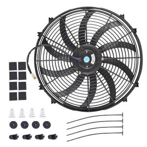 16 Inch Slim Fan Push Pull Electric Radiator Cooling Fan Universal High Performance 12V 120W Motor with Fan Mounting Kit (Black)