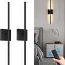 Battery Operated Wall Sconces Set of 2, Dimmable Battery Wall Sconce with Remote Control,3000K-6500K LED Wireless Wall Light for Bedroom,Living Room, 26.6 Inch, Black(2 Pack)