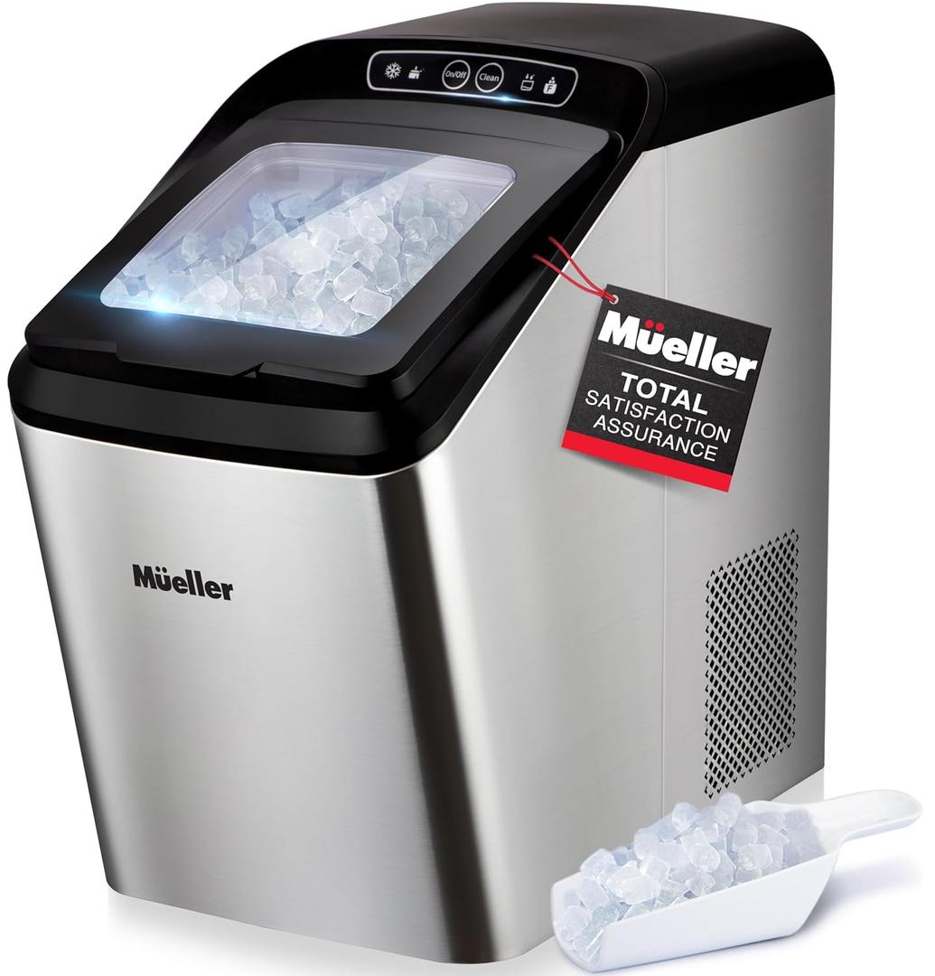Mueller Countertop Nugget Ice Maker  Quiet, Heavy-Duty Ice Machine, 30 lbs Daily, 3 QT Tank, Compact & Portable, Includes Basket - Self-Cleaning Feature