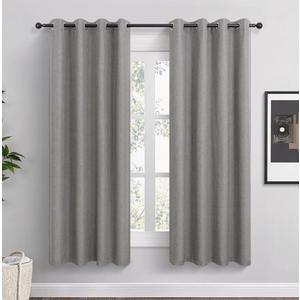 Taupe Linen Blackout Curtains 63 Inch Length 2 Panels Set for Bedroom Living Room Grommet 100% Black Out Linen Drapes Room Darkening Window Curtains 63 Inches Long Tan Brown