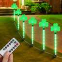 YUNVI 6 Pack St. Patrick's Pathway Light,8 Modes Green Shamrocks Stake Lights with Timer,LEDs Shamrock String Lights St. Patrick's Day Decoration Light for Backyard Lawn Garden Party
