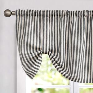 jinchan Tie Up Linen Textured Striped Tie Curtain for Kitchen Bathroom Rod Pocket Pinstripe Valance Window Treatments Ticking Stripe Pull Cord 1 Panel 18 Inch Charcoal Grey on Linen