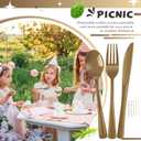 300 Pcs Plastic Silverware Heavy Duty Cutlery Set Plastic Utensils Set Includes 100 Disposable Spoons 100 Forks Knives for Parties Catering Family Gathering(Gold)