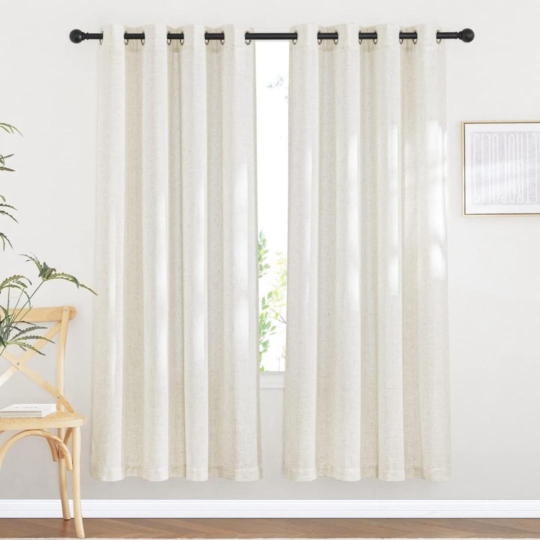 NICETOWN Semi Sheer Curtains 72 inches Long Linen Blend, Grommet Window Treatments Privacy with Light Penetration Bedroom Curtains & Drapes for Loft/Villa, W52 x L72, 2 Panels