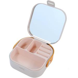 Travel Jewelry Box Small Jewelry Box Women Mini Travel Essentials, Portable Mini Jewelry Leather Box Jewelry Ring Storage Box Storage Rack Gift Box for Women with Mirro, Grey