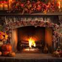 Fall Pumpkin Garland for Mantle Halloween Velvet Pumpkin Garland Autumn Harvest Hanging Decoration for Fireplace Mantel Porch Wall Centerpiece Thanksgiving Party Indoor 6ft(Rust)