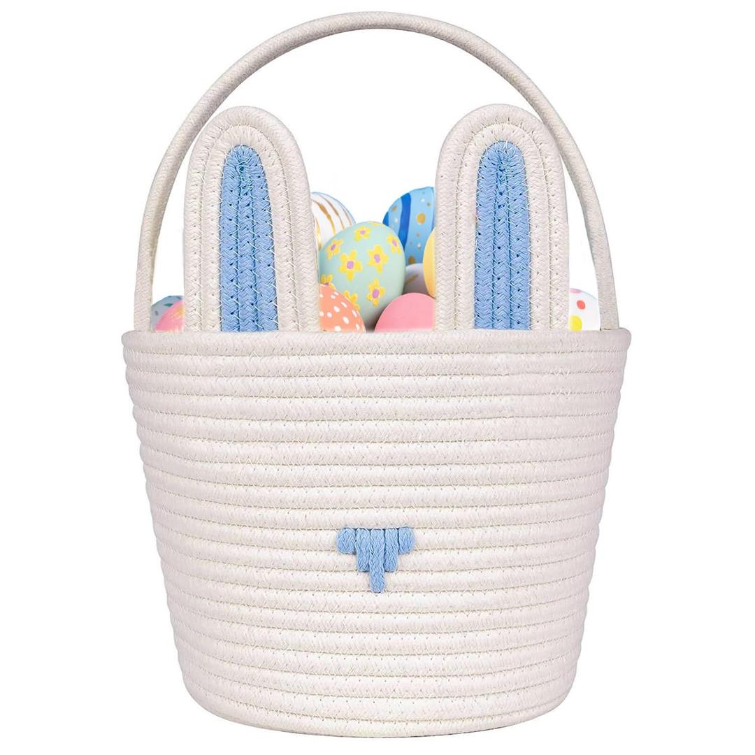 Poschnor Large Easter Basket with Gift Bags and Ribbons, Easter Bunny Basket for Kids, Woven Cotton Rope Basket for gifting, White