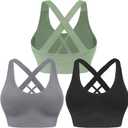 Evercute Sports Bras for Women Padded Medium Support Criss Cross Strappy Bra Seamless High Impact Yoga Exercise Athletic Bras (Black Gray Green 3 Pack, L)