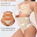 Tummy Control Thong Shapewear Underwear for Women Low Rise Seamless Body Shaper Girdle Compression Panties (Beige, M)