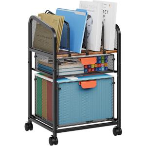 Marbrasse Rolling File Cart with Adjustable Dividers, Mobile File Cabinet on Lockable Wheels, Office Filing Cabinet Organizer, Hanging File Folder Organizer for Home Office - Dark Brown