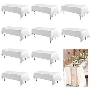 Yabool 10Packs White Table Cloth Rectangle, Polyester Table Cloth, Wrinkle Resistant Washable Polyester Table Cover for Wedding Dining Table Buffet Parties and Camping. (White, 60 x 102 Inch 10Pack)