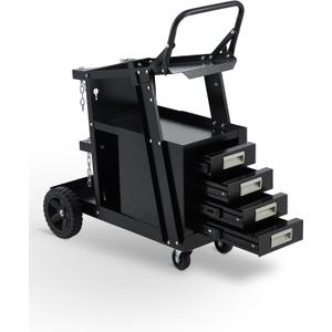 Garvee Welding Cart with 4 Drawers Utility Cart on Wheels for MIG Welder TIG Welder and Plasma Cutter, Heavy Duty Storage 360 Rolling Welding Trolley, Welders Tool Kit Cart, Black