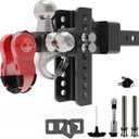 Adjustable Trailer Hitch, Tri-Ball (1-7/8", 2", 2-5/16") Drop Hitch, Fits 2 Inch Receiver, 6-7/8" Rise/Drop 10000LBS Heavy-Duty Solid Ball Mount, for RV Towing, Motorcycles