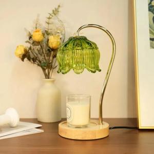 Dimmable Flower Candle Warmer Lamp, Green Candle Warmer with Timer & 4Bulbs, Womens Gifts for Valentines Birthday, Unique Home Decor for Bedroom Living Room Decor Aesthetic (Green-lotus)