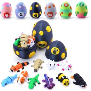 2026 Easter Basket Essentials - Easter Eggs for Egg Hunt, Classroom Rewards for Kids, Reusable Mini 3D Printed Animals, Surprise Unboxing Mystery Gift (Large, Black Gold)