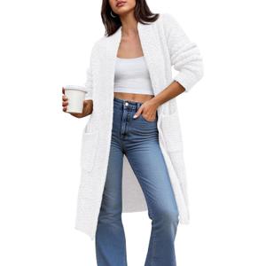 BTFBM Long Cardigans for Women Trendy Fall 2025 Open Front Long Sleeve Oversized Sweaters Casual Knit Winter Coats (X-Large, White)