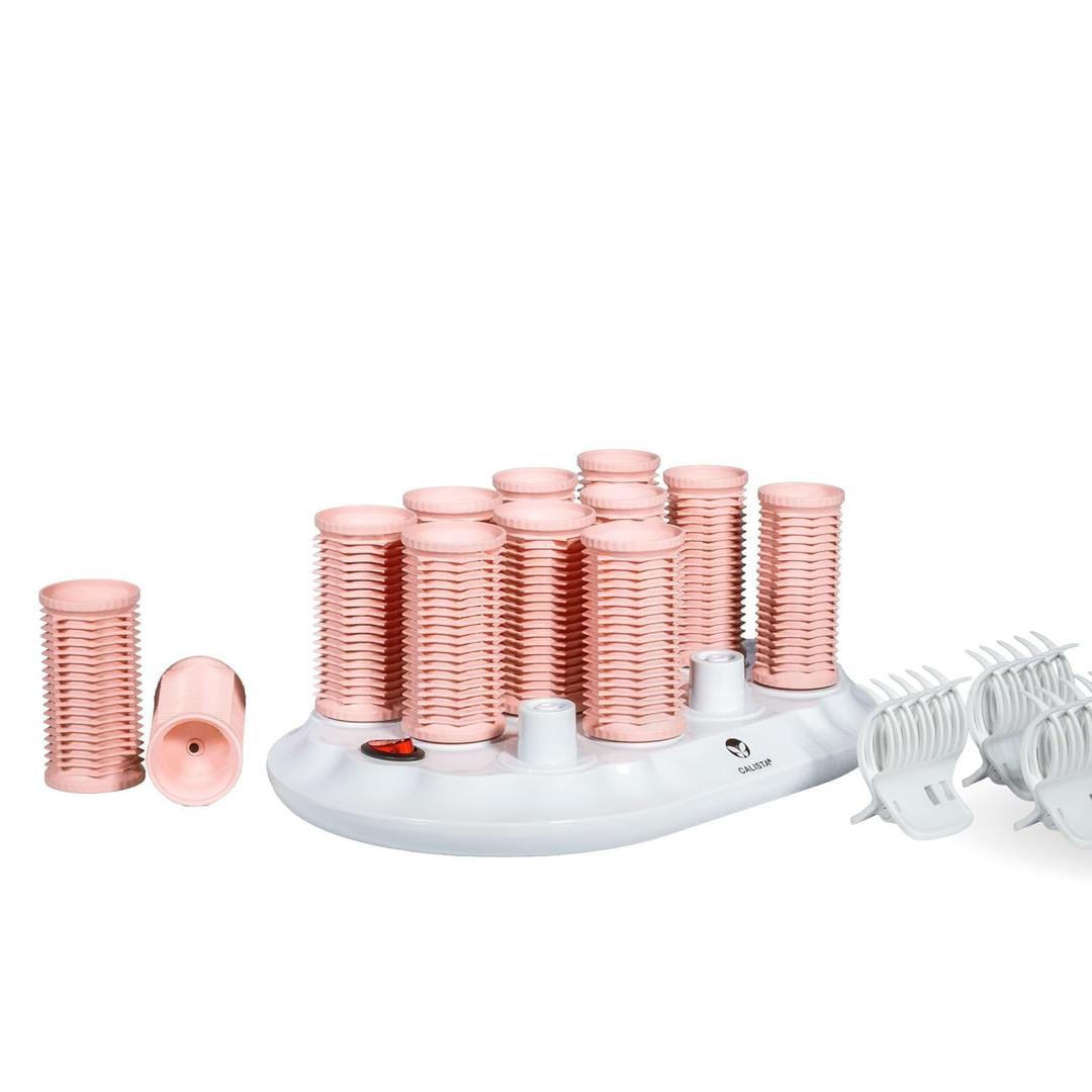 CALISTA Ion Hot Rollers for Long Hair | Hair Roller Clips Included | Heats to 230F | Dual Voltage | Add Hands-Free Curls, Waves, and Volume (Pink Sands, Short - 12)