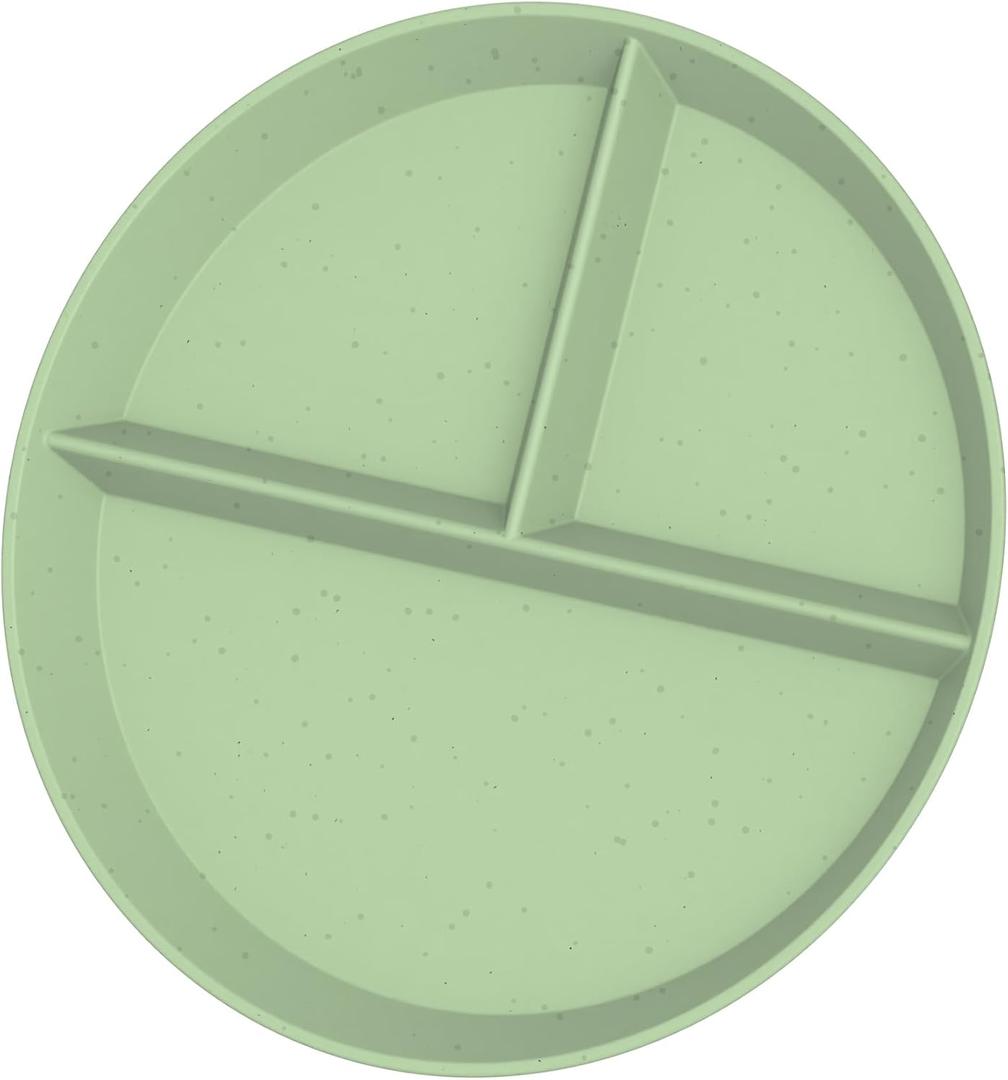 2 x 9" Portion Control Plate - Divided Dinner Plate with Dividers for Adults & Kids - BPA Free, Wheat Straw & PP Construction, Modern Style, Microwave, Dishwasher & Freezer Safe (Pack of 1, Mint Green)