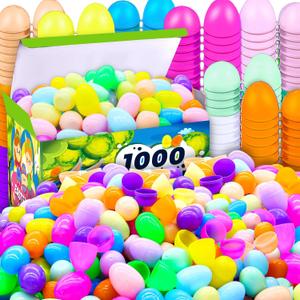 RALLYPANDA 1000cs Empty Plastic Easter Eggs,Bulk Fillable Easter Eggs for Easter Hunt,Basket Stuffers Fillers,Theme Party Favor Decoration,Surprise Eggs,Easter Classroom Prize Supplies