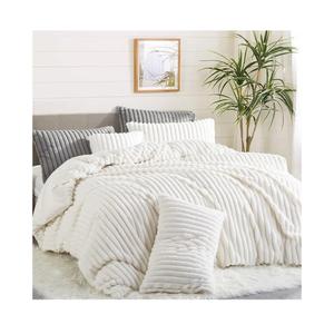 OLANayoroom Fluffy Faux Fur Duvet Cover Queen Size Velvet Flannel White Striped Reversible Comforter Cover Winter Warm 3 Pcs Luxury Soft Shaggy Plush Fuzzy Bedding Set with Zipper ClosureRR6823922