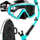 Aegend Snorkeling Gear for Adults, Dry Snorkel Set Panoramic View Enhanced Anti-Leak and Anti-Fog Technology, Adjustable Strap for Snorkeling Scuba Diving Swimming with Mesh Bag (Green)