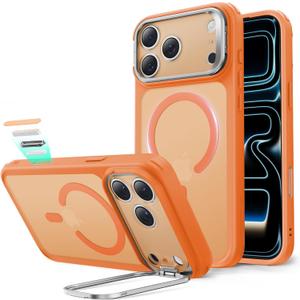 ESR for iPhone 17 Pro Max Case with Stash Stand, Camera Control Cover Compatible with MagSafe, Military-Grade Drop Protection Magnetic Phone Case, Scratch-Resistant Back Cover, Frosted Orange
