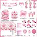 133Pcs Mothers Day Decorations, Happy Mothers Day Party Set with Plates, Napkins, Cups, Tablecloth, Banner, Balloons, Cake Topper, Cupcake Toppers for Mom Birthday Party, Serves 20 Guests