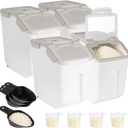 4 Pack Rice Container 25 lbs Large Bulk Flour Sugar Storage Holdhouse Plastic Grain Cereal Dry Goods Bin with Spoon and Measuring Cup for Kitchen Pantry Organization - Grey, 12.6''*9.05''*14.17''