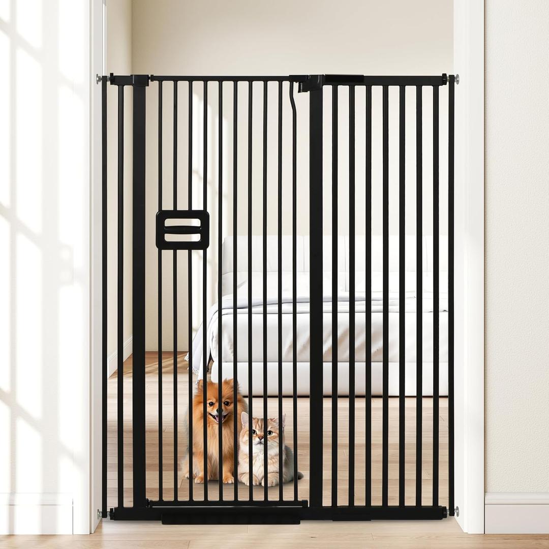 55'' Extra Tall Cat Gate, 42.9"-46.9" Wide Auto Close Tall Pet Gate for Doorways, Pressure Mounted High Dog Door Gate No Drilling Cat Fence Safety Baby Gate for Stairs, Doorways, Black