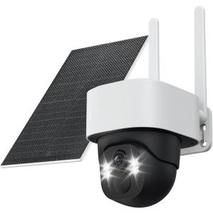 Solar Security Cameras Wireless Outdoor, 3K/ 5MP PTZ 360° View Battery Powered WiFi Camera for Home surveillance with Motion Tracking, AI Detection, Night vision , 2-Way Audio, IP65, SD/ Cloud Storage