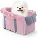 Jaoul Small Dog Car Seat - Detachable, Adjustable Straps, Comfortable Bow Design - Portable Pet Booster Seat for Puppy, Cat (Pink Gray)