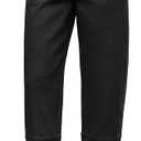 Eddoyee Harem Pants for Women, High Waisted Elastic Cropped Pants Ankle Length with Cargo Seam Layered Design (Black, S)