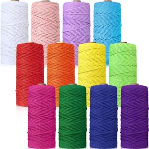 12 Rolls Macrame Cord, 3 mm x 1308 Yards Natural Cotton Twine, Colored Macrame String, Colorful Cotton Rope for DIY Crafts Knitting, Artworks, Wall Hanging, Plant Hangers (Bright Color)