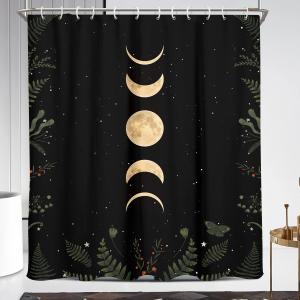 Coxila Moon Phase Shower Curtain Extra Long Moonlit Celestial with Red Floral Leaves Plants Goth Gothic Witch Witchy Mysticism Design Bathroom 72 x 84 Inch Polyester Fabric 12 Pack Hooks