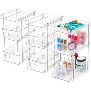 3-Pack Clear Bathroom Organizer Under Sink  3-Tier Slide-Out Drawer Storage Shelf for Toiletries, Makeup, Hair Products | Compact Acrylic Under Sink Organizer for Bathroom Cabinet Organization