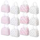 12 Pcs Insulated Lunch Bags Bulk for Women Cute Floral Bow Strawberry Lunch Bag Reusable Pink Beige Oxford Cloth Large Capacity Leak-proof Insulated Lunchboxes for Work Office Travel Picnic
