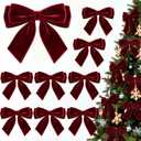 24Pcs Velvet Bows for Christmas Tree, Dark Red Bows Christmas Decorations with Twist Tie, Bulk Burgundy Velvet Ornaments for Wreath Garland Gift Wrapping Wedding Champagne Parties Decor, 6*6in