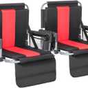ALPHA CAMP Stadium Seat Chair for Bleachers with Back & Arm Rest (Black Red-2pcs)