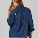 roswear Jean Shirt for Women Button Down Shirts Denim Tops Western Fall Outfits (Blue, L)