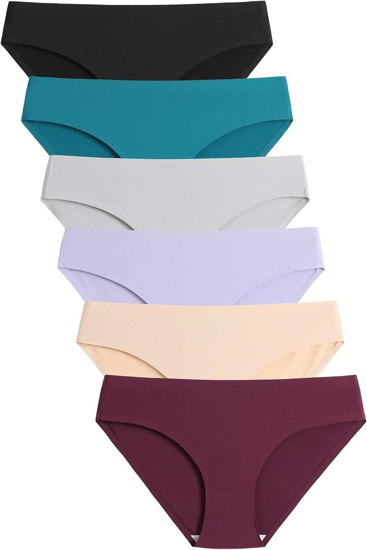 Caterlove Women's Seamless Underwear No Show Stretch Bikini Panties Silky Invisible Hipster 6 Pack (Small, 6 Pack C)
