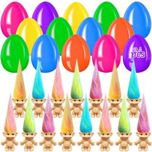 24 PCS Prefilled Easter Eggs with Mini Toys Inside Vintage Lucky Dolls Action Figures for Kids Boys Girls Easter Basket Stuffers Party Favors Easter Egg Hunt