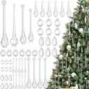 60 Pcs Clear Glass Christmas Ornaments for Christmas Tree, Crystal Teardrop Hanging Ornaments, Glass Icicle Chandelier Raindrop Pendant Decorations for Xmas, Winter Party Supplies, 8 Style (Clear)