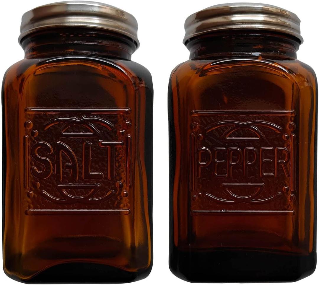 Depression Style Glass Salt and Pepper Shakers (Amber)
