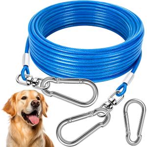 Dog Tie Out Cable - Heavy Duty Dog Chain for Yard, Blue Outdoor Tether & Leash, 10/15/20/30Ft, Lead for Dogs Outside