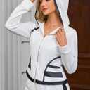 Women's 2 Piece Fall Zip Up Hooded Jacket and Wide Leg Pants Sets (White, M)