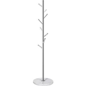 Metal Coat Rack, Free-standing Coat Rack Marble Base with 8 Hooks, Hat & Coat Hanger for Bedroom, Office(100% Natural Marble Base, Silvery)