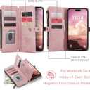 Defencase Compatible with iPhone 17 Case Wallet with RFID Blocking Card Holder for Women and Men, Fashion PU Leather Magnetic Snap Flip Zipper Strap Wallet Phone Case for iPhone 17 6.3", Rose Pink