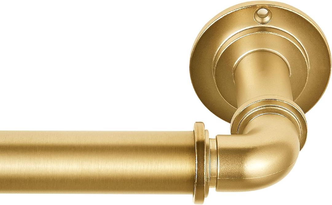 MODE Industrial Room Darkening Collection 1 1/8" Diameter Industrial Curtain Rod Set with Steel Wall Mounted Adjustable Curtain Rod, Blocks Light, Fits 72 to 144 Windows, Brushed Gold
